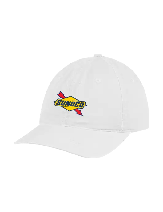 Garment Washed Unstructured Twill White Cap w/Sunoco Logo
