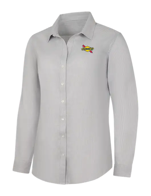 Light Grey/White Womens Pincheck Easy Care Shirt w/Sunoco Logo