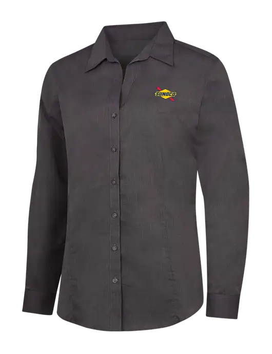 Womens Soft Black Crosshatch Easy Care Shirt w/Sunoco Logo