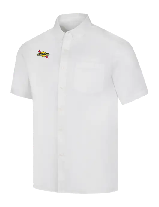 Short Sleeve White Superpro React Twill Shirt w/Sunoco Logo