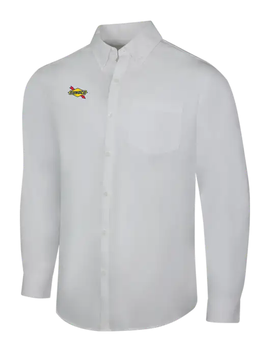 White Long Sleeve Carefree Poplin Shirt w/Sunoco Logo