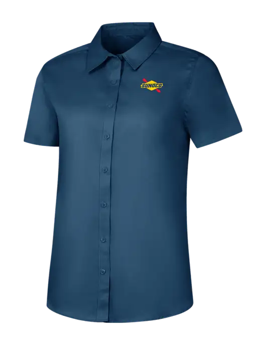 Womens Light Navy Short Sleeve Superpro React Twill Shirt w/Sunoco Logo