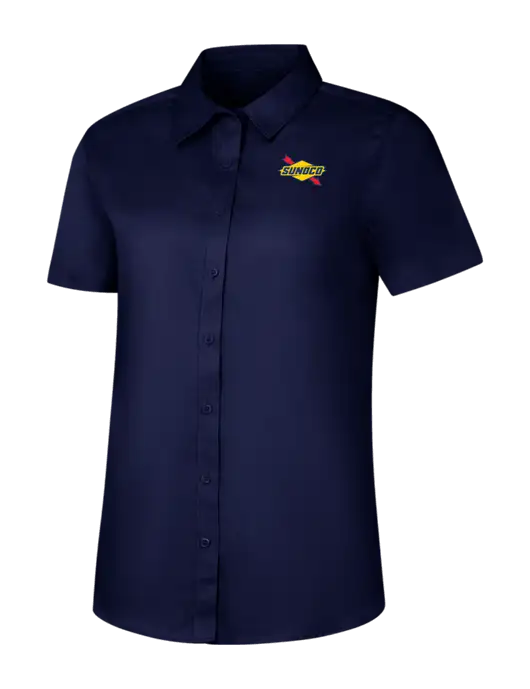 Womens Navy Short Sleeve Superpro React Twill Shirt w/Sunoco Logo