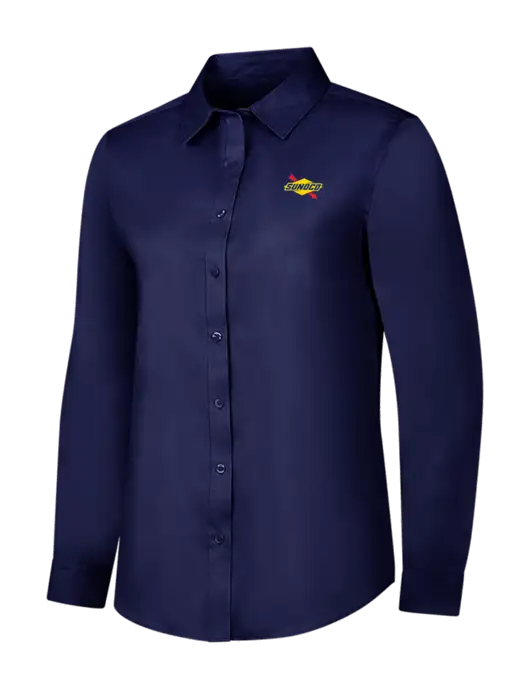Navy Womens Long Sleeve Superpro React Twill Shirt w/Sunoco Logo