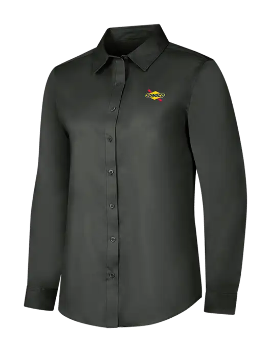 Dark Grey Womens Long Sleeve Superpro React Twill Shirt w/Sunoco Logo