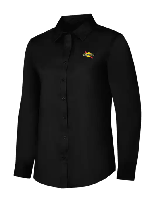 Womens Black Long Sleeve Superpro React Twill Shirt w/Sunoco Logo