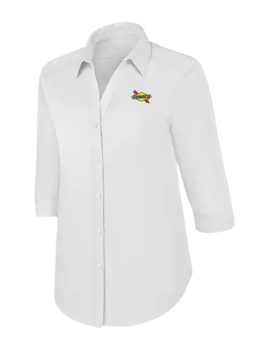 Womens White 3/4 Sleeve Carefree Poplin Shirt w/Sunoco Logo