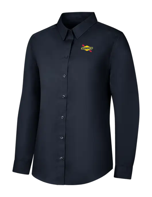 Womens River Blue Navy Long Sleeve Carefree Poplin Shirt w/Sunoco Logo