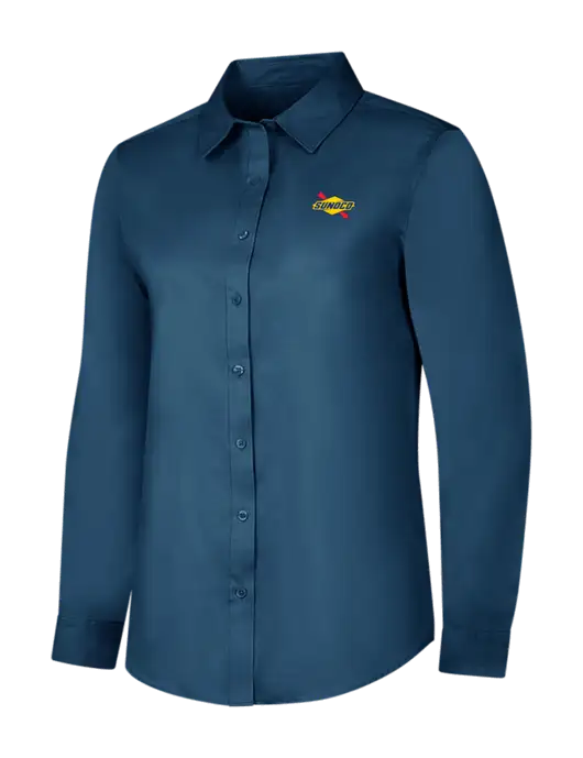 Light Navy Womens Long Sleeve Superpro React Twill Shirt w/Sunoco Logo