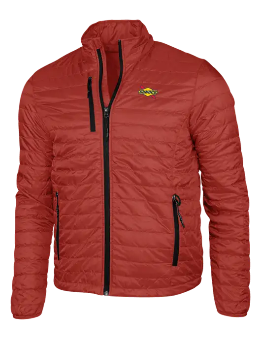 Dark Red Puffy Packable Jacket w/Sunoco Logo