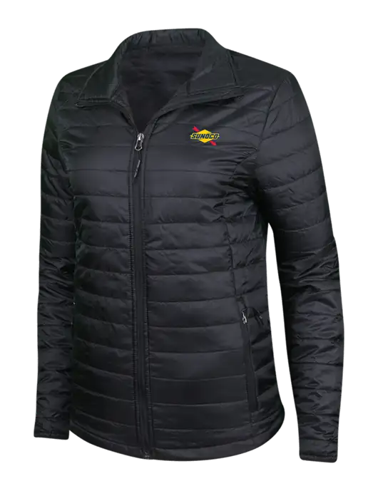 Womens Black Puffy Packable Jacket w/Sunoco Logo