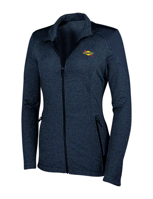 Navy Womens Grid Fleece Jacket w/Sunoco Logo