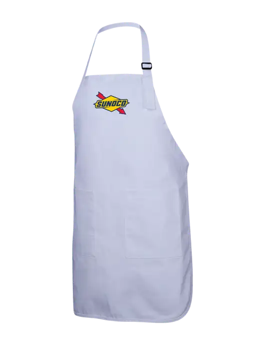 Full-Length White Apron With Pockets w/Sunoco Logo