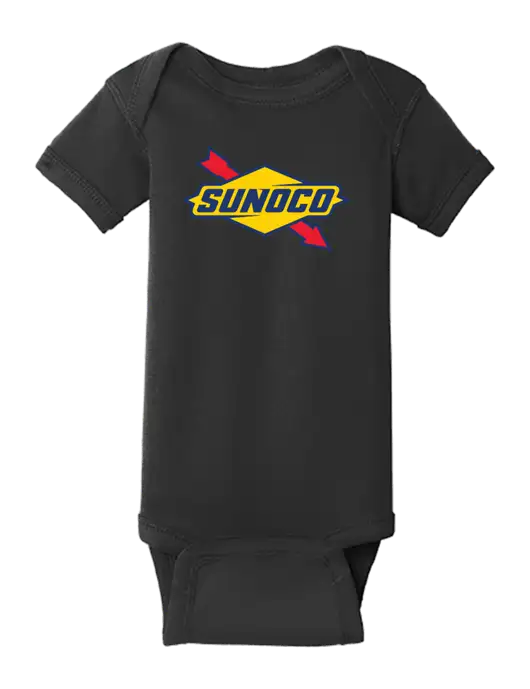 Rabbit Skins Black Infant Short Sleeve Baby Rib Bodysuit w/Sunoco Logo