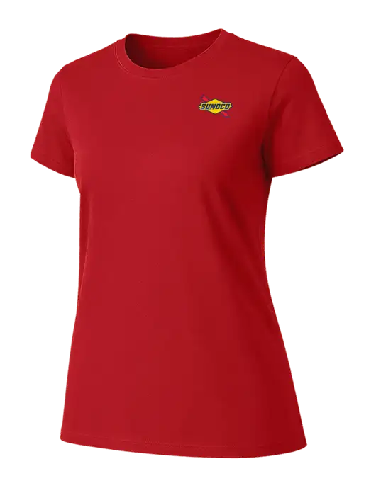 Womens Ring Spun Bright Red 4.5 oz T-Shirt w/Sunoco Logo