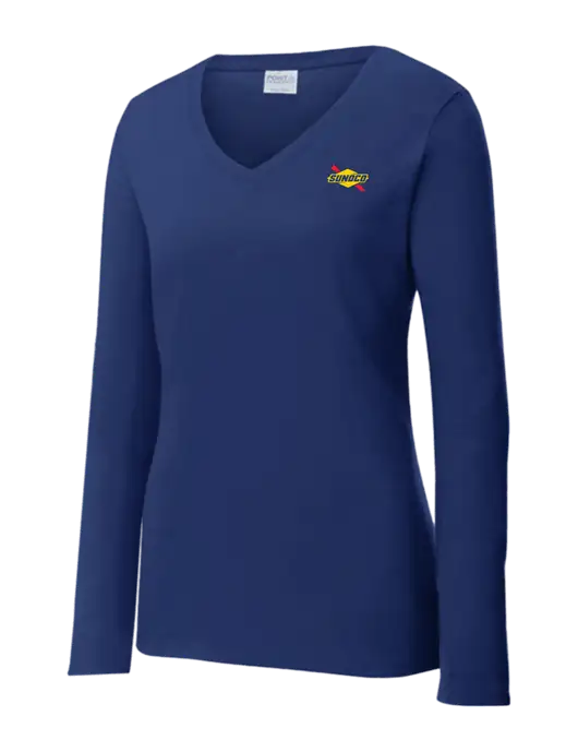 Womens  V-Neck Ring Spun Navy 4.5 oz Long Sleeve T-Shirt w/Sunoco Logo