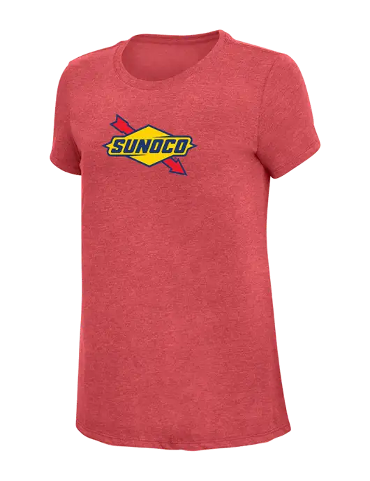 Womens Simply Soft Red Frost 4.5oz Poly/Combed Ring Spun Cotton T-Shirt w/Sunoco Logo