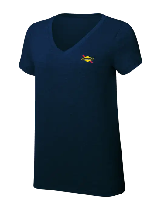 Womens Simply Soft V-Neck New Navy 4.5oz  Poly/Combed Ring Spun Cotton T-Shirt w/Sunoco Logo