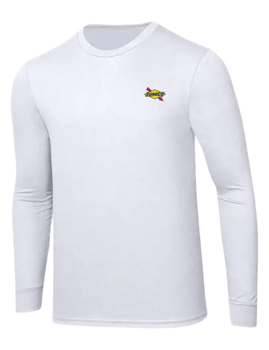 Simply Soft Long Sleeve White 4.5 oz, Poly/Combed Ring Spun Cotton T-Shirt w/Sunoco Logo