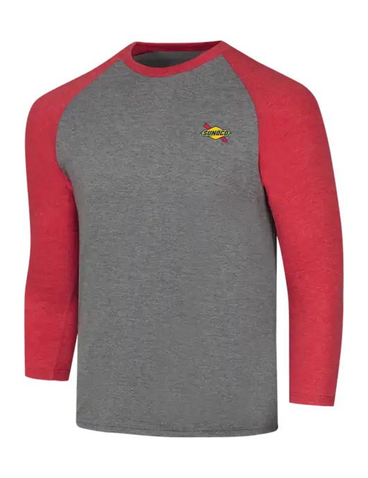 Simply Soft 3/4 Sleeve Red Frost/Grey Frost Ring Spun Cotton T-Shirt w/Sunoco Logo