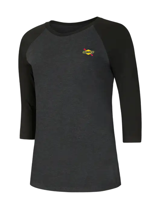 Womens Simply Soft 3/4 Sleeve Black/Black Frost Ring Spun Cotton T-Shirt w/Sunoco Logo