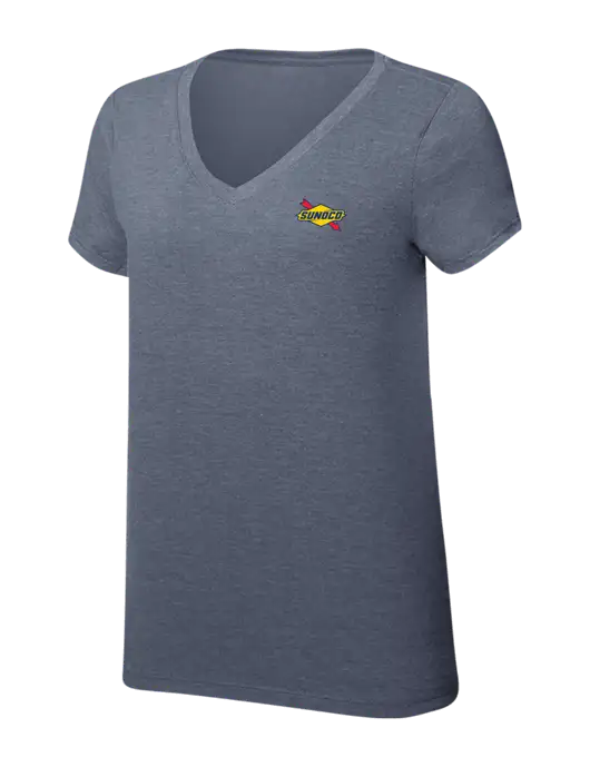 Womens Simply Soft V-Neck Navy Frost 4.5oz  Poly/Combed Ring Spun Cotton T-Shirt w/Sunoco Logo