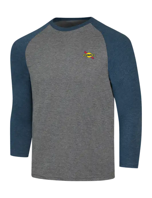 Simply Soft 3/4 Sleeve Navy Frost/Grey Frost Ring Spun Cotton T-Shirt w/Sunoco Logo