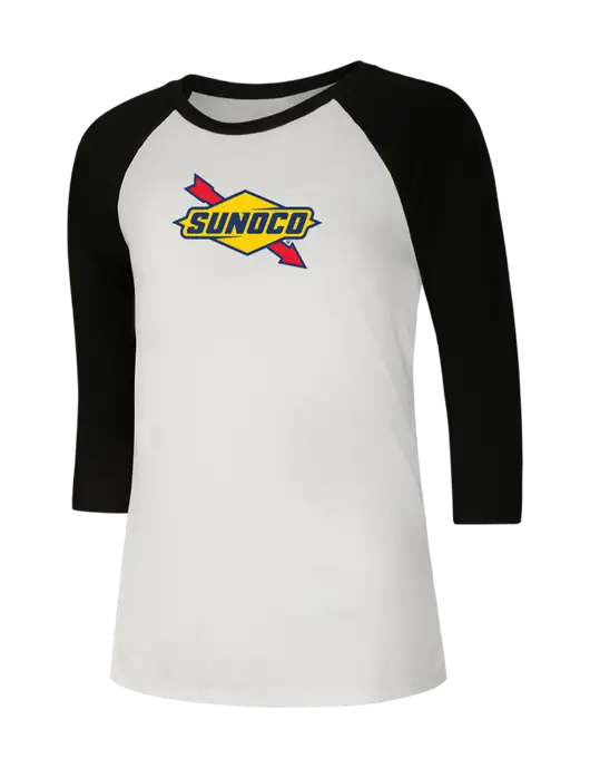 Womens Simply Soft 3/4 Sleeve Black/White Ring Spun Cotton T-Shirt w/Sunoco Logo