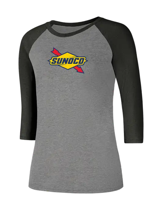 Womens Simply Soft 3/4 Sleeve Black Frost/Grey Frost Ring Spun Cotton T-Shirt w/Sunoco Logo