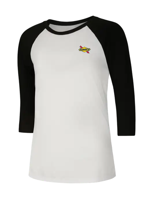 Womens Simply Soft 3/4 Sleeve Black/White Ring Spun Cotton T-Shirt w/Sunoco Logo