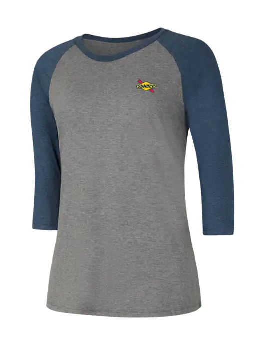Womens Simply Soft 3/4 Sleeve Navy Frost/Grey Frost Ring Spun Cotton T-Shirt w/Sunoco Logo
