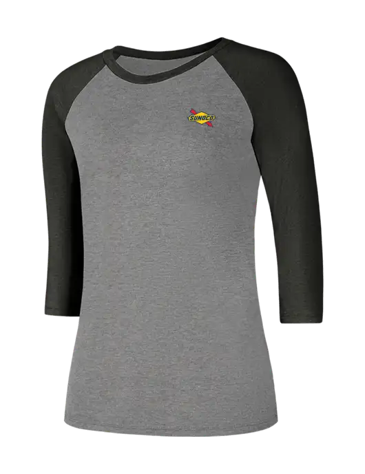 Womens Simply Soft 3/4 Sleeve Black Frost/Grey Frost Ring Spun Cotton T-Shirt w/Sunoco Logo