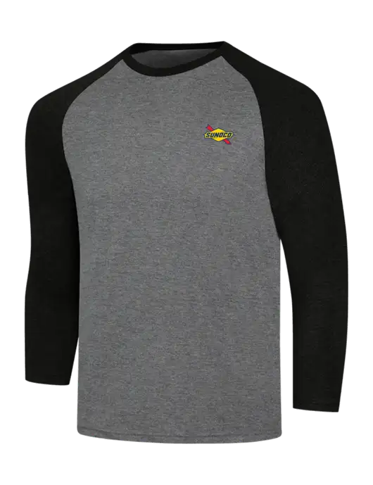 Simply Soft 3/4 Sleeve Black Frost/Grey Frost Ring Spun Cotton T-Shirt w/Sunoco Logo