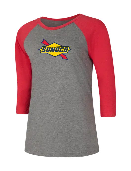 Womens Simply Soft 3/4 Sleeve Red Frost/Grey Frost Ring Spun Cotton T-Shirt w/Sunoco Logo