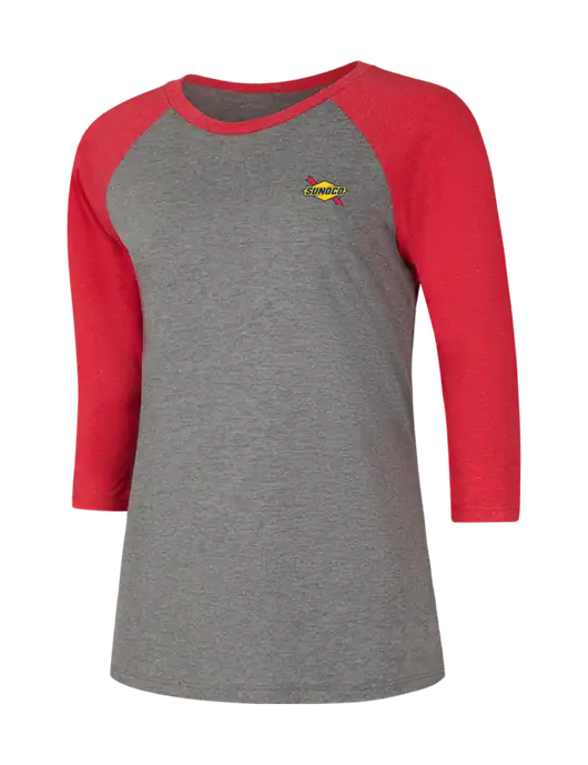 Womens Simply Soft 3/4 Sleeve Red Frost/Grey Frost Ring Spun Cotton T-Shirt w/Sunoco Logo