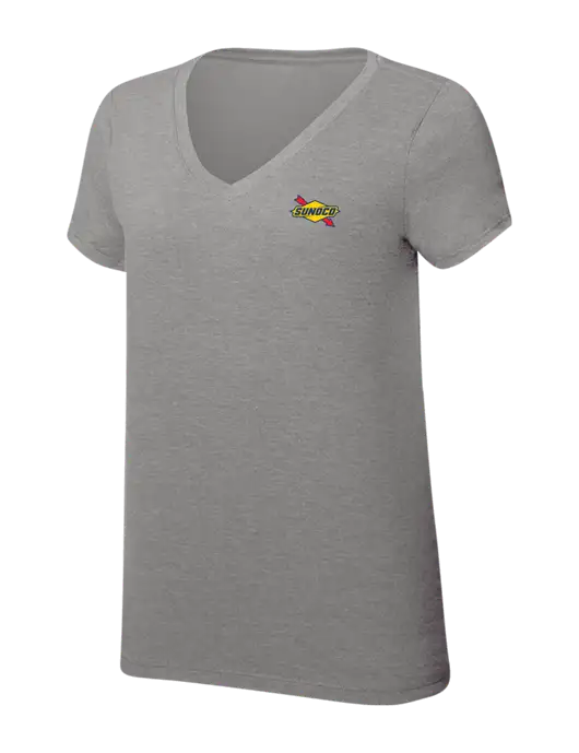 Womens Simply Soft V-Neck Grey Frost 4.5oz  Poly/Combed Ring Spun Cotton T-Shirt w/Sunoco Logo