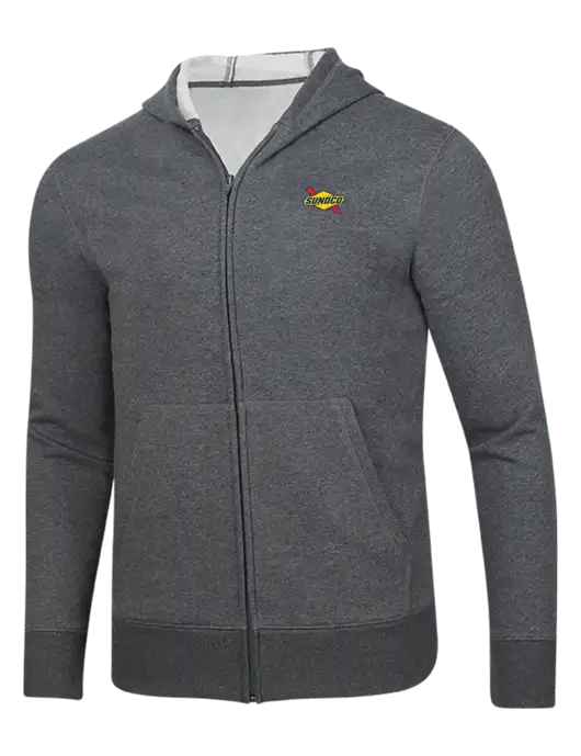Full-Zip Dark Grey Heather Heavyweight Hooded Sweatshirt w/Sunoco Logo