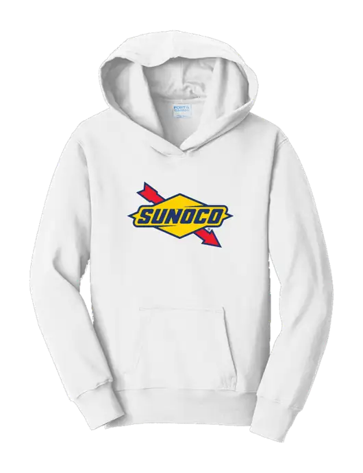 Youth White 7.8 oz 50/50 Cotton/Poly Pullover Hooded Sweatshirt w/Sunoco Logo