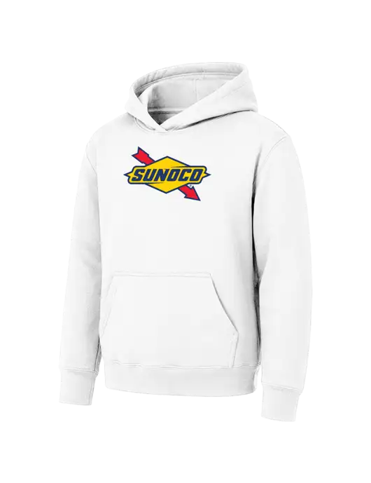 Youth White 7.8 oz Pullover Hooded Sweatshirt w/Sunoco Logo