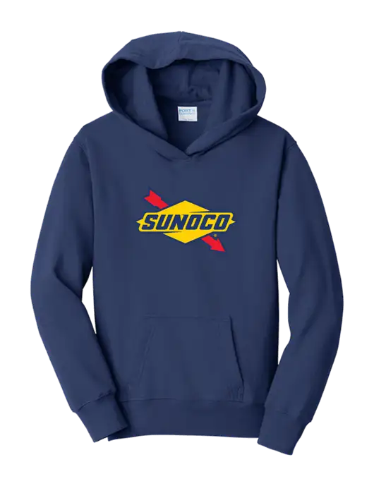 Youth Navy 7.8 oz Cotton/Poly Pullover Hooded Sweatshirt w/Sunoco Logo