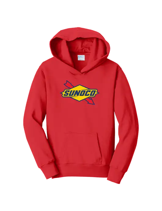 Youth Bright Red 8.5 oz Ring Spun Pullover Hooded Sweatshirt w/Sunoco Logo