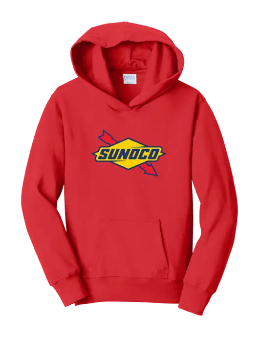 Youth Bright Red 8.5 oz Ring Spun Pullover Hooded Sweatshirt w/Sunoco Logo