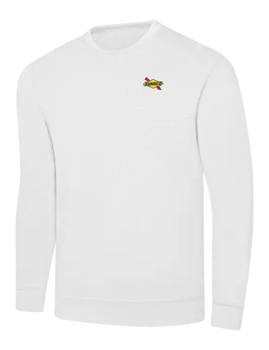 White 7.8 oz Ring Spun Crew Sweatshirt w/Sunoco Logo