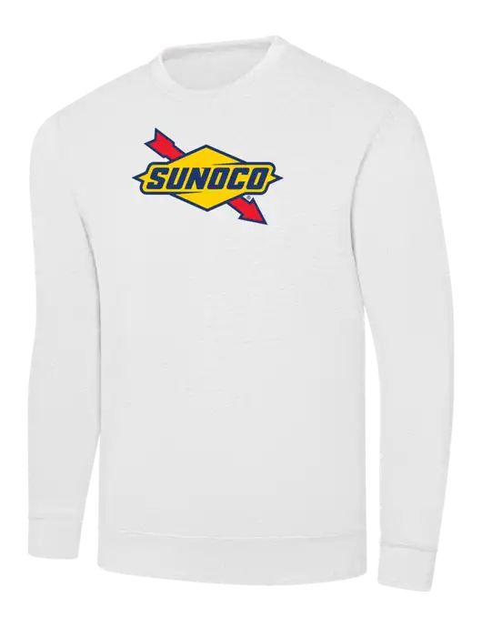 White 7.8 oz Ring Spun Crew Sweatshirt w/Sunoco Logo