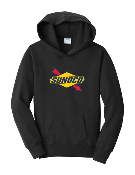 Youth Jet Black 7.8 oz Cotton/Poly Pullover Hooded Sweatshirt w/Sunoco Logo