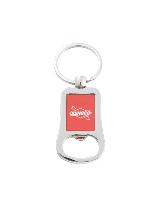 Silver & Red Bottle Opener Keychain w/Sunoco Logo