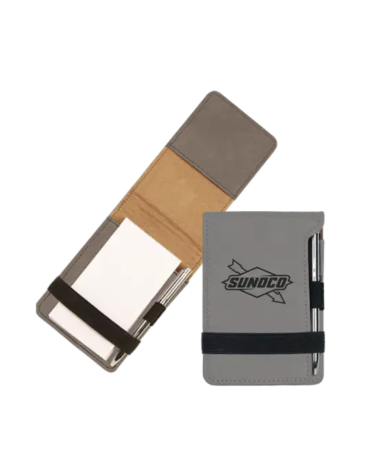 Grey Leatherette Mini Notepad with Pen, 3.25 x 4.75 w/Sunoco Logo