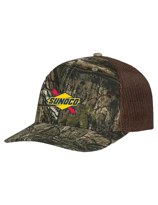 Mossy Oak Country DNA Camo/Brown Mesh Trucker Cap Snap Back w/Sunoco Logo