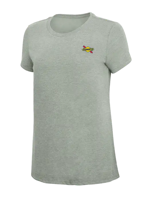 Womens Simply Soft Heathered Light Grey 4.5oz Poly/Combed Ring Spun Cotton T-Shirt w/Sunoco Logo