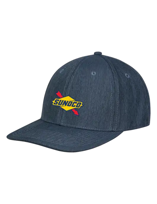 Premium Modern Structured Twill Heathered Navy Snapback Cap w/Sunoco Logo